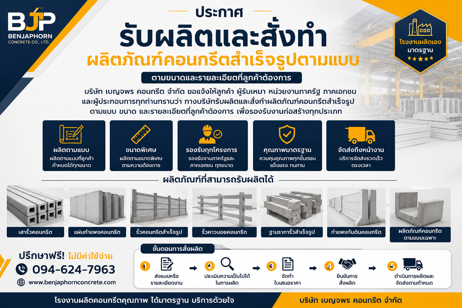 รับผลิตและสั่งทำผลิตภัณฑ์คอนกรีตสำเร็จรูปตามแบบ